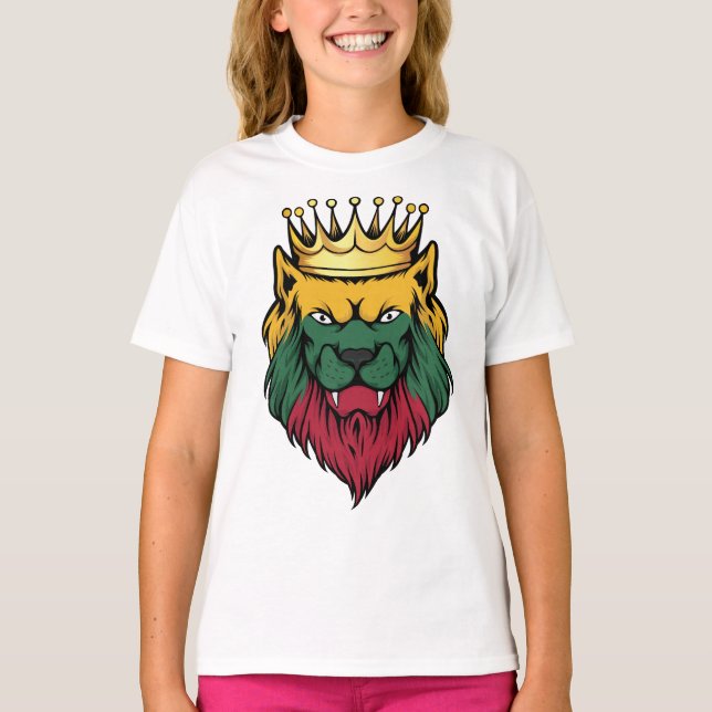 Litauen Lejona Kung Flagga T Shirt (Framsida)