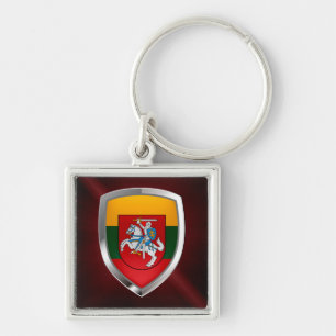 Litauen metallisk Emblem Fyrkantig Silverfärgad Nyckelring