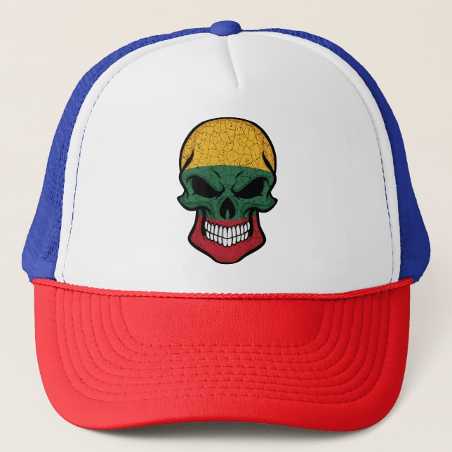 Litauen Smiling Skull Flagga Keps (Framsida)