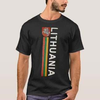 Litauen Sporty Retro Flagga och Litauens Emblem T Shirt