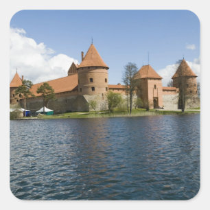 Litauen, Trakai. Ösjöslott 3 Fyrkantigt Klistermärke