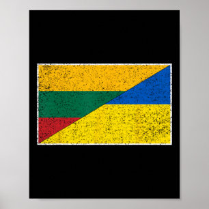 Litauen Ukraina Flagga Litauisk Ukrainsk Nation Poster