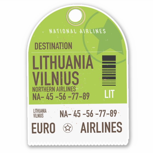 Litauen Vilnius flygbiljett Klistermärken (Framsida)