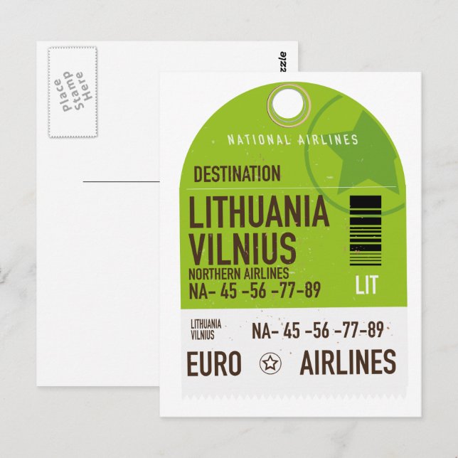 Litauen Vilnius flygbiljett Vykort (Fram/baksida)