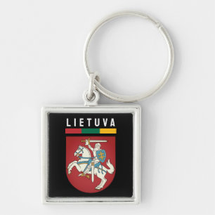 Litauens flagga och jackande av arm fyrkantig silverfärgad nyckelring