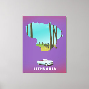 Litauens illustrerade reseaffisch i karta canvastryck