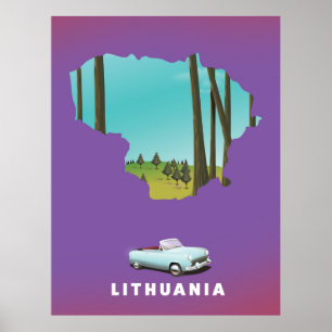 Litauens illustrerade reseaffisch i karta poster