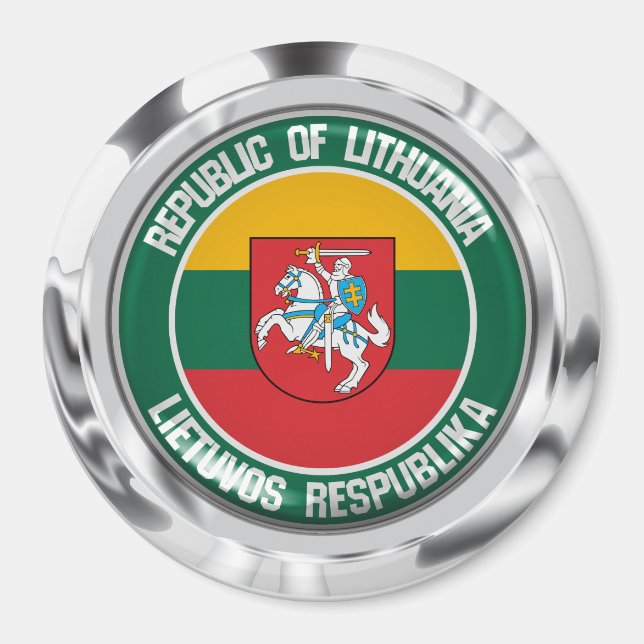 Litauens Round Emblem Magnet (Framsidan)