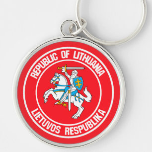 Litauens Round Emblem Rund Silverfärgad Nyckelring