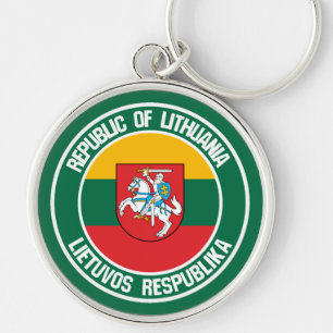 Litauens Round Emblem Rund Silverfärgad Nyckelring