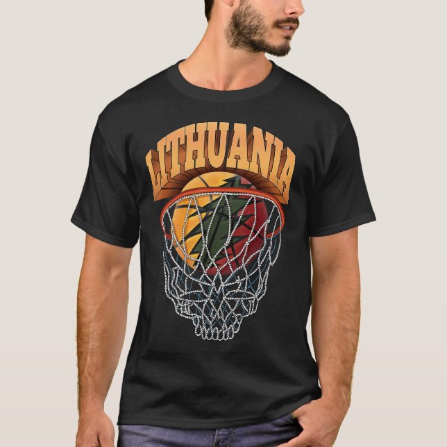 Litauens starka basketboll Skeleton Net T Shirt (Framsida)