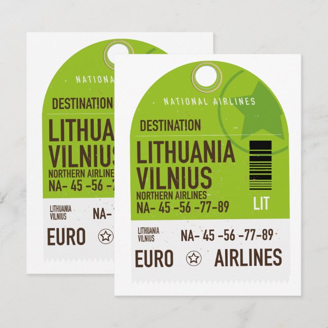 Litauens Vilnius flyglinjesjöfart biljett (Fram/baksida)