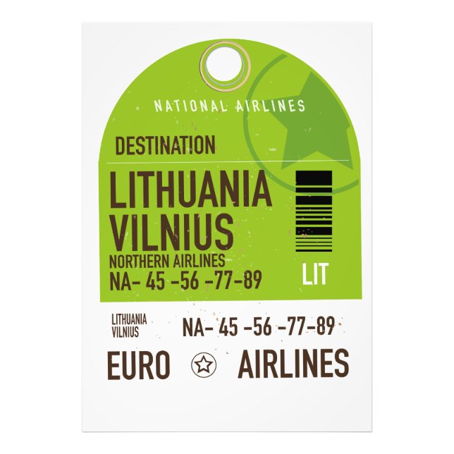 Litauens Vilnius flyglinjesjöfart biljett Fototryck (Framsidan)