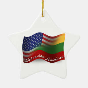 Litauisk-Amerikan som vinkar flagga Julgransprydnad Keramik