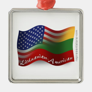 Litauisk-Amerikan som vinkar flagga Julgransprydnad Metall