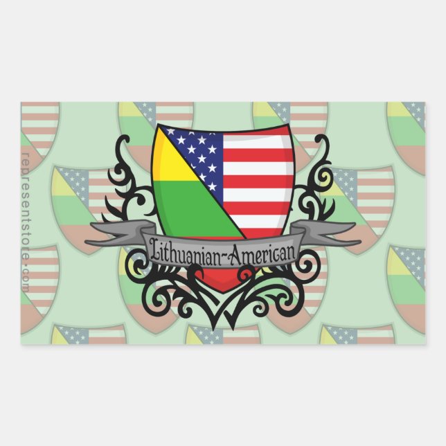 Litauisk-amerikansk Shield Flagga Rektangulärt Klistermärke (Framsida)