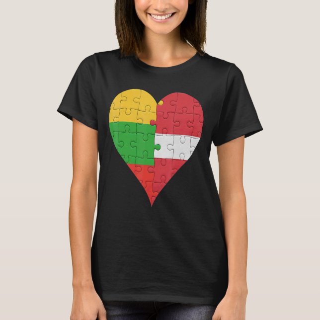 Litauisk lettisk Flagga Heart T Shirt (Framsida)