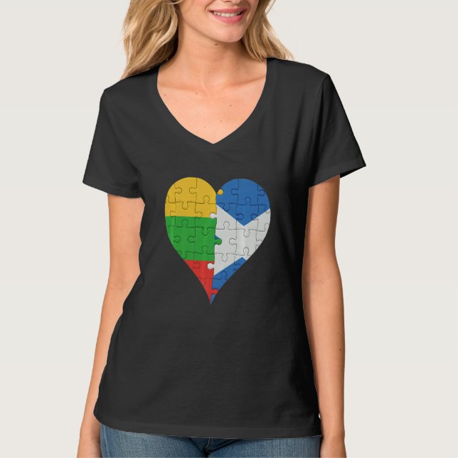 Litauisk Scottish Flagga Heart T Shirt (Framsida)