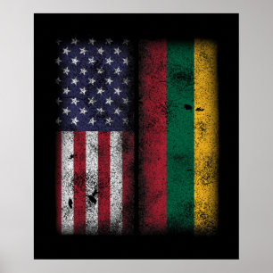 Litauiska amerikanska Flagga Litauen Lietuva Poster