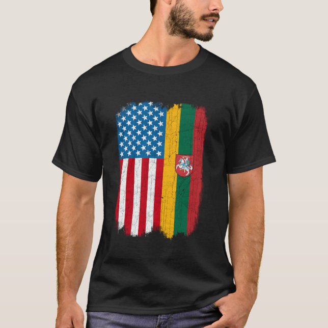 Litauiska amerikanska Flagga Litauen T Shirt (Framsida)