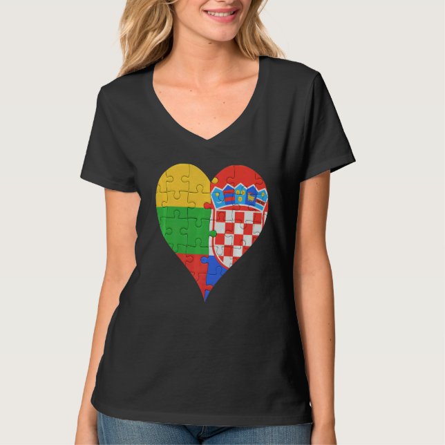 Litauiska kroatiska Flagga Heart T Shirt (Framsida)