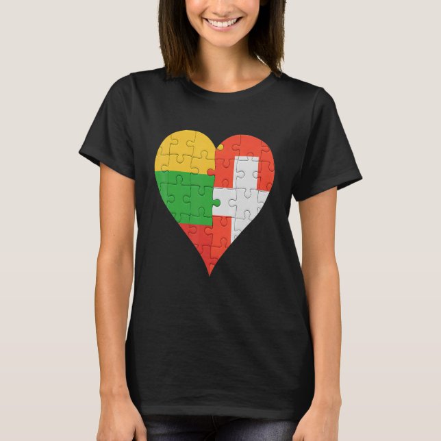 Litauiska Swiss Flagga Heart T Shirt (Framsida)