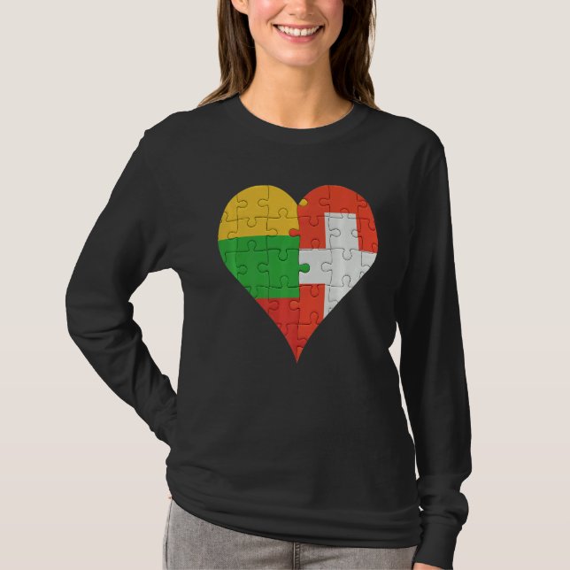 Litauiska Swiss Flagga Heart T Shirt (Framsida)