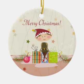 Lite Älva-Flicka och julklappar Julgransprydnad Keramik