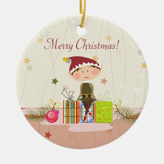 Lite Älva-Flicka och julklappar Julgransprydnad Keramik (Framsidan)