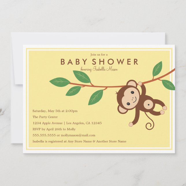 Lite apa - baby showerinbjudan för gult | inbjudningar (Framsida)