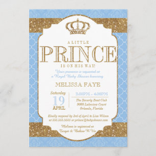 Lite baby blue guld- baby shower för Prince Royal Inbjudningar