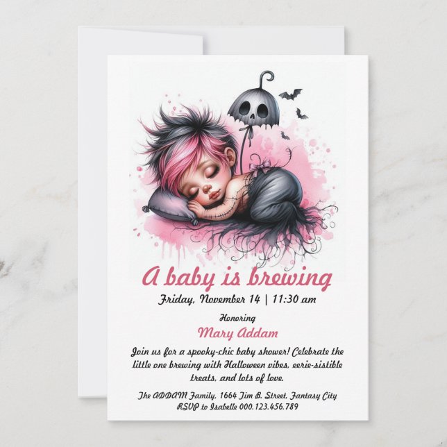 Lite Baby brinner | Rosa Halloween Baby Sho Inbjudningar (Framsida)