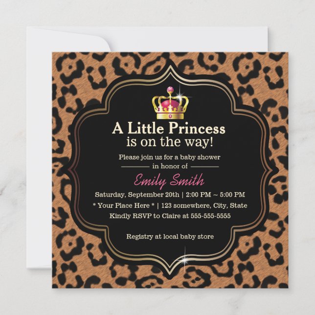 Lite baby shower för Princess Kröna Leopard Inbjudningar (Framsida)