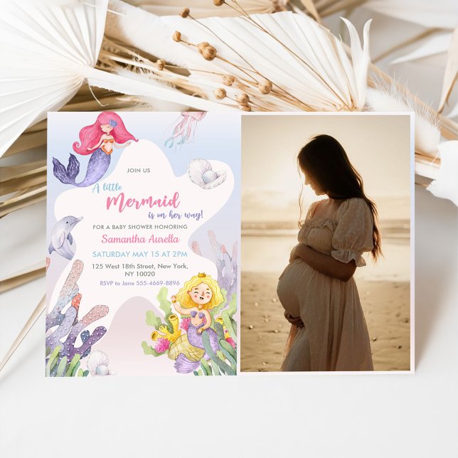 Lite babyfoto med Sjöjungfru Sjöjungfru Party Inbjudningar (Skapare uppladdad)