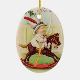 LITE BARN MED TOP HAT PÅ LEKSAK HORSE JULGRANSPRYDNAD KERAMIK