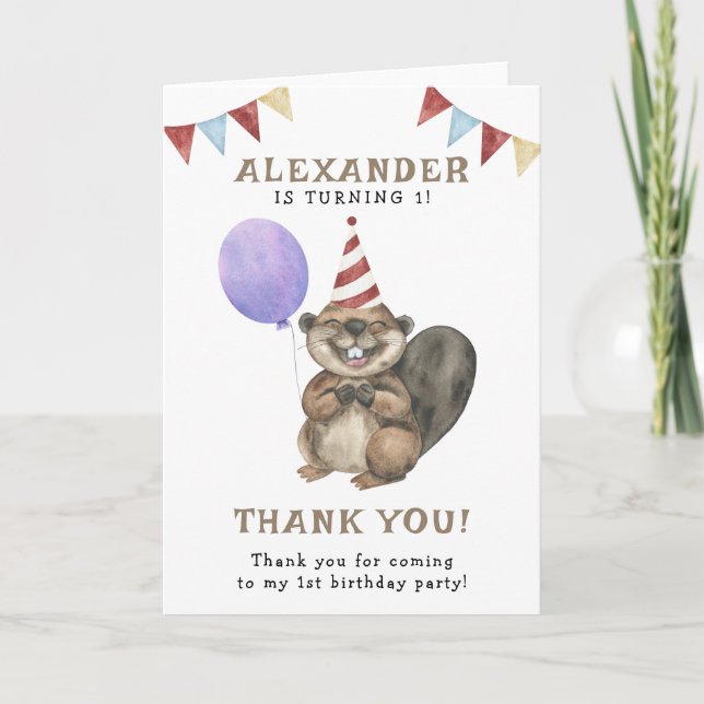 Lite Beaver-Födelsedagsfest Tack Kort (Framsida)