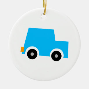 Lite blåttbil julgransprydnad keramik