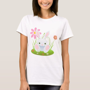 Lite blåttkanin med blommor t-shirt