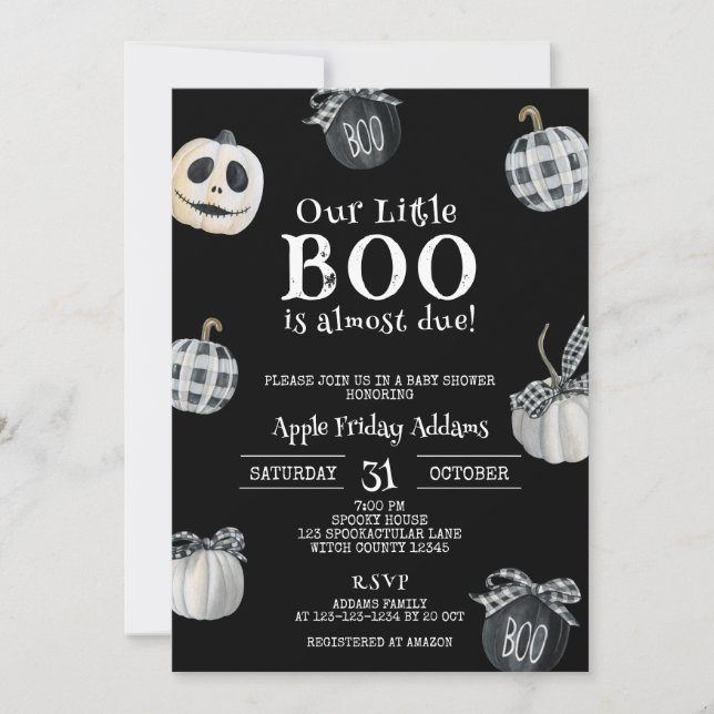 Lite BOO är nästan rätt, Halloween Baby Shower Inbjudningar (Framsida)