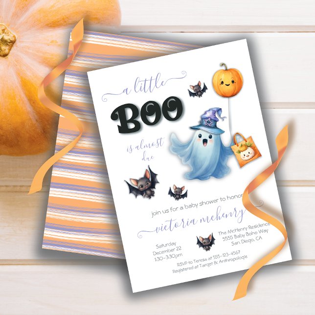 Lite Boo Halloween Watercolor Baby Shower Inbjudningar (Skapare uppladdad)