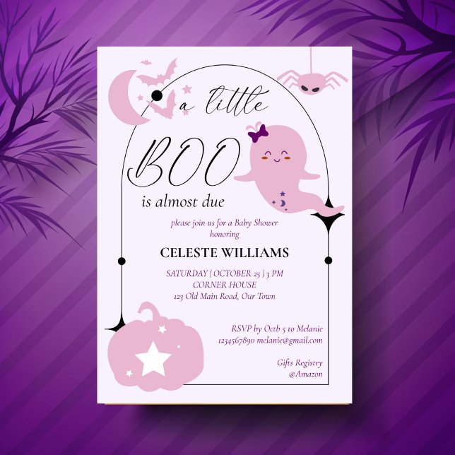 Lite boo pastel rosa Halloween babydusch Inbjudningar (A little boo cute celestial pastel pink Halloween baby shower Invitation template instant download)