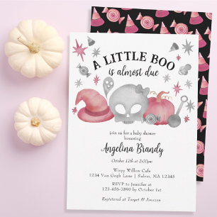 Lite boo Rosa & Grått Halloween Baby Shower Inbjudningar