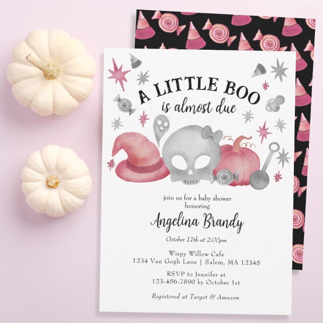 Lite boo Rosa & Grått Halloween Baby Shower Inbjudningar (Skapare uppladdad)