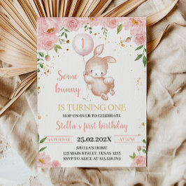Lite Bunny Blommigt Födelsedagsfest inbjudan