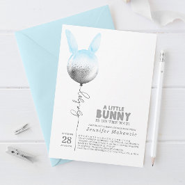 Lite Bunny Blue Balloon Elegant Vår Baby Shower Inbjudningar