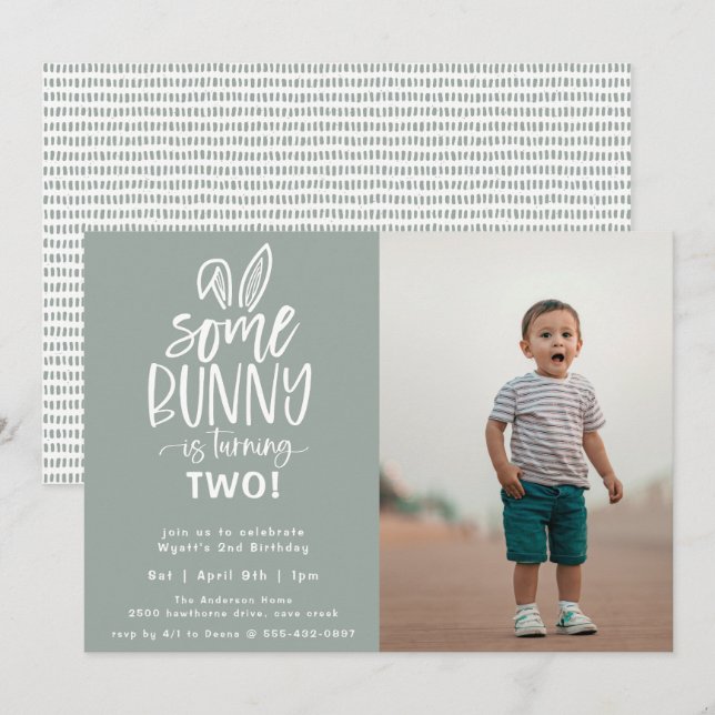 Lite Bunny Födelsedagsfest Photo Inbjudningar (Fram/baksida)