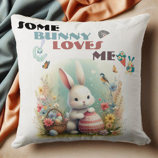 Lite Bunny Kärlek Me Blommigt Påskägg Basket Cute Kudde