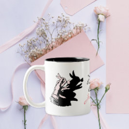 Lite Bunny Kärlek Pun Black och White Butterfly Två-Tonad Mugg