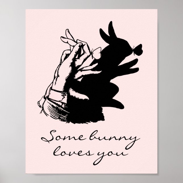 Lite Bunny Kärlek Pun Pastel Rosa med svart skugga Poster (Framsidan)