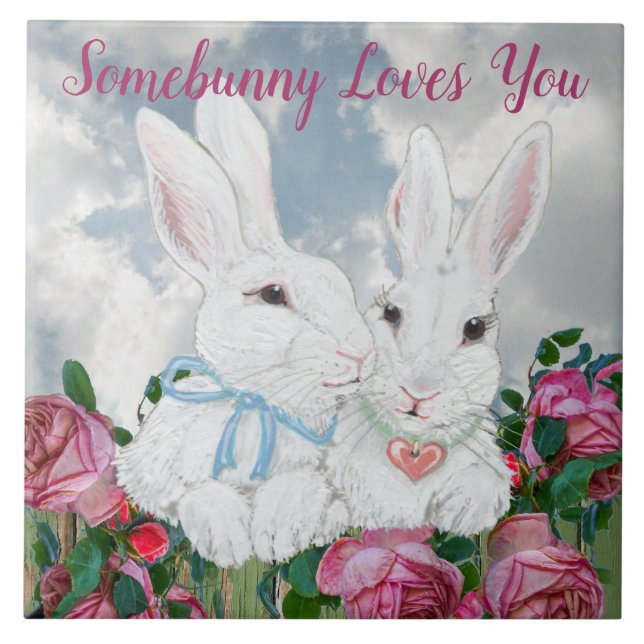 Lite bunny Kärlek You Bunny Rabbits Ro Valentine Kakelplatta (Framsidan)